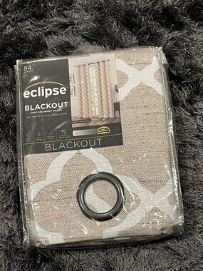Eclipse Blackout Grommet Curtain Panel in Beige and White Geometric